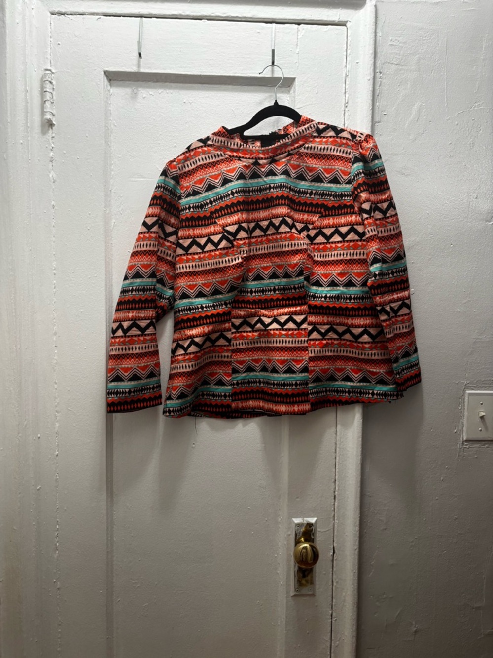 Women's handmade Patterned Red & Green Sweater - Casual Aztec Knit